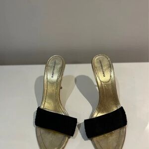 Gianmarco Lorenzi Elegant Black and Gold Heels
